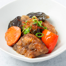 鶏肉と茄子のピリ辛和え